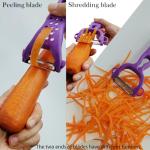 Multi Fruit Vegetable Peeler & Grater, Double Serrated Stainless Steel Blade（Peeler and Grater Function), Sharp Blade for Cucumbers,Carrot, Apples, Potato Eye Remover. Grinding of Garlic and Ginger