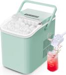 Sweetcrispy Countertop Ice Maker with Scoop, Basket and Handle, Portable Ice Machine 9 Ice Cubes Ready in 6 Mins, 26.5lbs in 24Hrs, 2 Sizes for Home Kitchen Office Bar Party, Green
