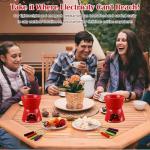 Mudder 6 Pieces Fondue Mug Ceramic Pot and 24 Pieces Forks Set for Melting Chocolate, Cheese, Broth or Tapas on Christmas Gift Valentine's Day(Red)