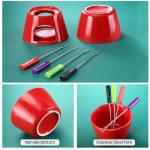 Mudder 6 Pieces Fondue Mug Ceramic Pot and 24 Pieces Forks Set for Melting Chocolate, Cheese, Broth or Tapas on Christmas Gift Valentine's Day(Red)