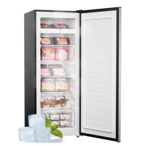 Upstreman 7.0 Cu.Ft Upright Freezer, Large Capacity Garage Ready Deep Freezers with 5 Adjustable Shelves, Convertible Refrigerator/Freezer, Reversible Door for Home, Basement, Apartment (Stainless)