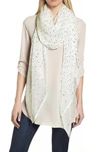 Lina & Lily Silver Gold Glitters Shimmer Foil Stars Women Scarf Shawl Wrap (White (silver stars))