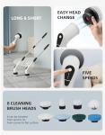 Electric Spin Scrubber Cordless - 8 Brush Heads, 5-Speed Settings, Adjustable Extension Handle for Bathroom, Kitchen, Tile, Bathtub & Floor Cleaning
