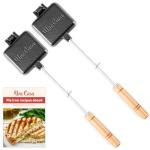 Uno Casa Small Double Pie Iron Sandwich Maker Set of 2 - Japanese Sandwich Maker with Recipe Book - Durable Campfire Cooking Equipment for Grilled Sandwiches, Pies, and Breakfast Treats