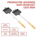 Uno Casa Small Double Pie Iron Sandwich Maker Set of 2 - Japanese Sandwich Maker with Recipe Book - Durable Campfire Cooking Equipment for Grilled Sandwiches, Pies, and Breakfast Treats