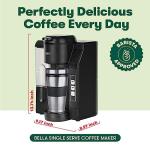 BELLA Single Serve Coffee Maker, Dual Brew, K-cup Compatible - Ground Coffee Brewer with Removable Water Tank & Adjustable Drip Tray, Perfect for Travel Mug