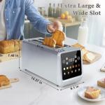 Long Slot Toaster 4 Slice, Touch Screen LED Display, 1.5” Extra Wide Slots for Thick Bread & Bagels, Countdown Timer, Memory Function, Dual Independent Control, 6 Shade Settings, Stainless Steel