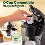 BELLA Single Serve Coffee Maker, Dual Brew, K-cup Compatible - Ground Coffee Brewer with Removable Water Tank & Adjustable Drip Tray, Perfect for Travel Mug