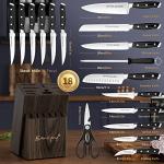 Emojoy Knife Set, 18-Piece Kitchen Knife Set with Block Wooden, Manual Sharpening for Chef Knife Set, German Stainless Steel