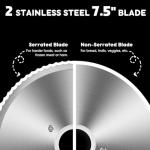 Meat Slicer, Techwood 150W Electric Slicer for Home Use with 2 Removable 7.5" Stainless Steel Blade, Deli Cheese Fruit Vegetable Bread Cutter with Adjustable Thickness, Easy to Clean, Silver