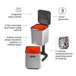 Joseph Joseph Totem Compact 10.5 Gallon/40 Litre Waste Separation and Recycling Kitchen Bin with odour filter and removable food waste caddy, Stainless Steel