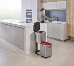 Joseph Joseph Totem Compact 10.5 Gallon/40 Litre Waste Separation and Recycling Kitchen Bin with odour filter and removable food waste caddy, Stainless Steel