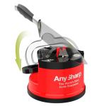 AnySharp – EDITIONS – Hands Free Knife Sharpener - Easy to Use Sharpening Tool with PowerGrip Suction Base and 20-Degree Pre-set Angle - For All Knives: Chef’s, Serrated, and Hardened Steel - Red
