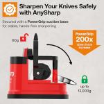 AnySharp – EDITIONS – Hands Free Knife Sharpener - Easy to Use Sharpening Tool with PowerGrip Suction Base and 20-Degree Pre-set Angle - For All Knives: Chef’s, Serrated, and Hardened Steel - Red