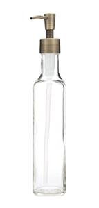 Rail19 French Vessel Glass Soap Dispenser with Metal Pump - Refillable Hand Soap, Lotion & Sanitizer for Sinks and Small Countertops, 8.5oz (Antique Brass)