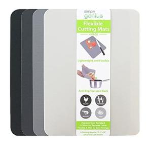 Simply Genius Flexible Rectangular Cutting Board Set - Dishwasher-Safe Kitchen Cutting Mat - Textured-Grip Flexible Surface - Odor-Resistant Plastic Chopping Mat - 4-Pack, 11.5 x 15 in, Gray