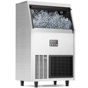 Coolake Commercial Ice Maker 130lbs/24H with 34lbs Storage, Stainless Steel Under Counter Ice Maker, Air Cooled Self Cleaning Freestanding Ice Machine for Home Bar Kitchen