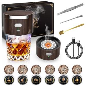 Electric Whiskey Smoker Kit with 6 Flavor Wood Chips, Old Fashioned Whiskey Gift Set, Cocktail Drink Smoker Kit Home Bar Accessories Tools, Anniversary Christmas Gifts for Men