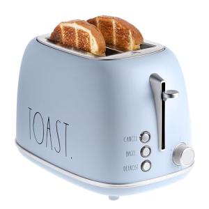 Rae Dunn Retro Rounded Bread Toaster, 2 Slice Stainless Steel Toaster with Removable Crumb Tray, Wide Slot with 6 Browning Levels, Bagel, Defrost and Cancel Options (Baby Blue)