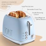 Rae Dunn Retro Rounded Bread Toaster, 2 Slice Stainless Steel Toaster with Removable Crumb Tray, Wide Slot with 6 Browning Levels, Bagel, Defrost and Cancel Options (Baby Blue)