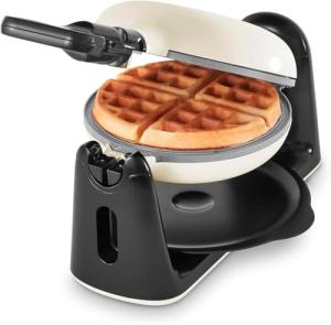 DASH Flip Belgian Waffle Maker With Ceramic Coating for Individual 1" Thick Waffles – Cream