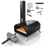 12" Wood Pellet Pizza Oven Outdoor, Portable Foldable Pizza Maker with Built-in Thermometer, Square Pizza Stone, Ideal for Camping, Backyard, Patio, Garden & Party