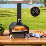 12" Wood Pellet Pizza Oven Outdoor, Portable Foldable Pizza Maker with Built-in Thermometer, Square Pizza Stone, Ideal for Camping, Backyard, Patio, Garden & Party