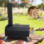 12" Wood Pellet Pizza Oven Outdoor, Portable Foldable Pizza Maker with Built-in Thermometer, Square Pizza Stone, Ideal for Camping, Backyard, Patio, Garden & Party