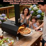 12" Wood Pellet Pizza Oven Outdoor, Portable Foldable Pizza Maker with Built-in Thermometer, Square Pizza Stone, Ideal for Camping, Backyard, Patio, Garden & Party