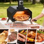 12" Wood Pellet Pizza Oven Outdoor, Portable Foldable Pizza Maker with Built-in Thermometer, Square Pizza Stone, Ideal for Camping, Backyard, Patio, Garden & Party