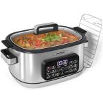 Sunvivi 12-in-1 Multi Slow Cooker Roaster Oven, 6.5QT Sliver Digital Programmable Slow Cooker with Rack, Large Removable Nonstick Crock, Glass Lid, Multicooker with Timer Temp Control, Delay Start