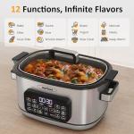 Sunvivi 12-in-1 Multi Slow Cooker Roaster Oven, 6.5QT Sliver Digital Programmable Slow Cooker with Rack, Large Removable Nonstick Crock, Glass Lid, Multicooker with Timer Temp Control, Delay Start