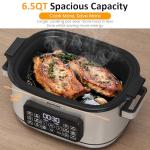 Sunvivi 12-in-1 Multi Slow Cooker Roaster Oven, 6.5QT Sliver Digital Programmable Slow Cooker with Rack, Large Removable Nonstick Crock, Glass Lid, Multicooker with Timer Temp Control, Delay Start