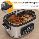 Sunvivi 12-in-1 Multi Slow Cooker Roaster Oven, 6.5QT Sliver Digital Programmable Slow Cooker with Rack, Large Removable Nonstick Crock, Glass Lid, Multicooker with Timer Temp Control, Delay Start