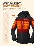 ORORO Women's 5 Heat Zones Dual Control Heated Jacket, Heated Coat with USB-C Rechargeable Battery (Black,L)