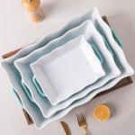 Sweejar Casserole Dishes for Oven, Ceramic Bakeware Set of 3, Rectangular Baking dish with Handles, Wave Edge Lasagna Pan Deep for Cooking, Cake, Dinner, Banquet and Daily Use (Turquoise)