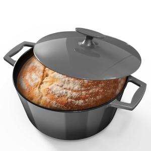 Nuwave 6QT LUX Healthy Enameled Cast Iron Dutch Oven Pot with Lid, Heavy Duty 7-Layer Enamel, Enhanced Rust Protection, Dual Handles, Oven Safe to 500°F for Sourdough Bread Baking, Braise, Stew, Roast