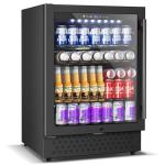 24 Inch Beverage Refrigerator, 5.2 Cu. Ft. Drink Refrigerator with Glass Door, 200 Cans Under Counter & Freestanding Drink Fridge, Reversible Door, Built-In Beverage Cooler for Kitchen, Bar or Office.