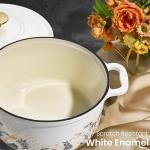 CAROTE 5QT Cast Iron Dutch Oven Pot with Lid, Enameled Floral Dutch Ovens with Gift Box, Cast Iron Pot for Sourdough Bread Baking, Braising, Stews, Roasting, Dual Handles, Healthy & Non-Toxic, All Stovetop Compatible, Oven Safe up to 500° F, White