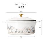 CAROTE 5QT Cast Iron Dutch Oven Pot with Lid, Enameled Floral Dutch Ovens with Gift Box, Cast Iron Pot for Sourdough Bread Baking, Braising, Stews, Roasting, Dual Handles, Healthy & Non-Toxic, All Stovetop Compatible, Oven Safe up to 500° F, White