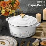 CAROTE 5QT Cast Iron Dutch Oven Pot with Lid, Enameled Floral Dutch Ovens with Gift Box, Cast Iron Pot for Sourdough Bread Baking, Braising, Stews, Roasting, Dual Handles, Healthy & Non-Toxic, All Stovetop Compatible, Oven Safe up to 500° F, White