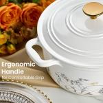 CAROTE 5QT Cast Iron Dutch Oven Pot with Lid, Enameled Floral Dutch Ovens with Gift Box, Cast Iron Pot for Sourdough Bread Baking, Braising, Stews, Roasting, Dual Handles, Healthy & Non-Toxic, All Stovetop Compatible, Oven Safe up to 500° F, White