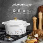 CAROTE 5QT Cast Iron Dutch Oven Pot with Lid, Enameled Floral Dutch Ovens with Gift Box, Cast Iron Pot for Sourdough Bread Baking, Braising, Stews, Roasting, Dual Handles, Healthy & Non-Toxic, All Stovetop Compatible, Oven Safe up to 500° F, White