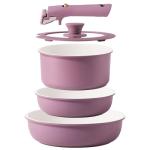 CAROTE 5pcs Pots and Pans Set Non stick,Cookware Set Detachable Handle,kitchen essentials,RV kitchen pot and pan,Induction Cookware,Oven Safe,PFOA PFOS FREE,Purple