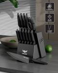 Knife Set - Haugo 15 PCS Kitchen Knife Set with Built in Sharpener - Dishwasher Safe Kitchen Knives - High Carbon Stainless Steel Knife Block Set with Ergonomic Handles - Panther Series