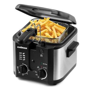 CUSIMAX Electric Deep Fryer for Home Use, 2.5 Liter 1500W Small Deep Fryer with Basket, Adjustable Temperature & Time, Lid with View Window and Odor Free Filter