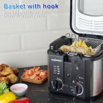 CUSIMAX Electric Deep Fryer for Home Use, 2.5 Liter 1500W Small Deep Fryer with Basket, Adjustable Temperature & Time, Lid with View Window and Odor Free Filter