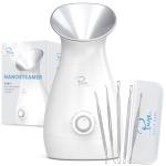 Pure Daily Care NanoSteamer Large 3-in-1 Nano Ionic Facial Steamer with Precise Temp Control - Humidifier - Unclogs Pores - Blackheads - Spa Quality - Bonus 5 Piece Stainless Steel Skin Kit (Silver)