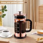 RealPero French Press Coffee Tea Maker， Upgrade Heat Cold Resistant Thickened Glass with 4 Level Stainless Steel Filtration System Brew Coffee & Tea， BPA Free, Large 1000ml 34oz,Rose Gold