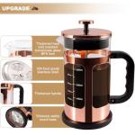 RealPero French Press Coffee Tea Maker， Upgrade Heat Cold Resistant Thickened Glass with 4 Level Stainless Steel Filtration System Brew Coffee & Tea， BPA Free, Large 1000ml 34oz,Rose Gold
